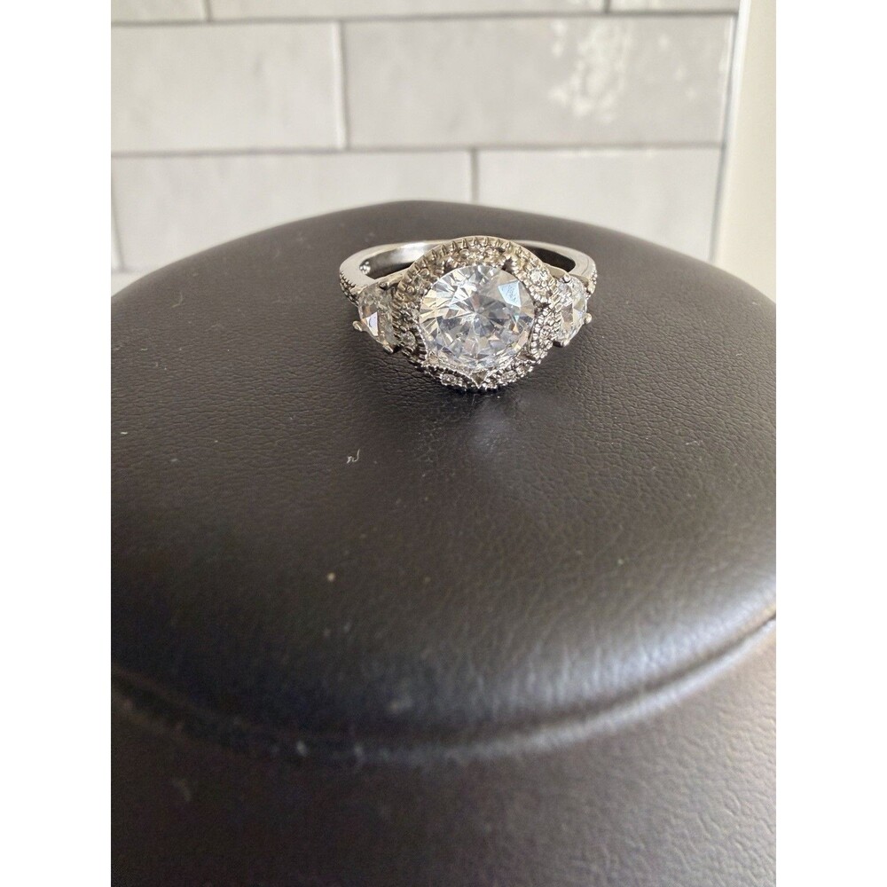 925 Sterling Silver CZ Halo Ring Size 10 Large Round Cubic Zirconia Statement